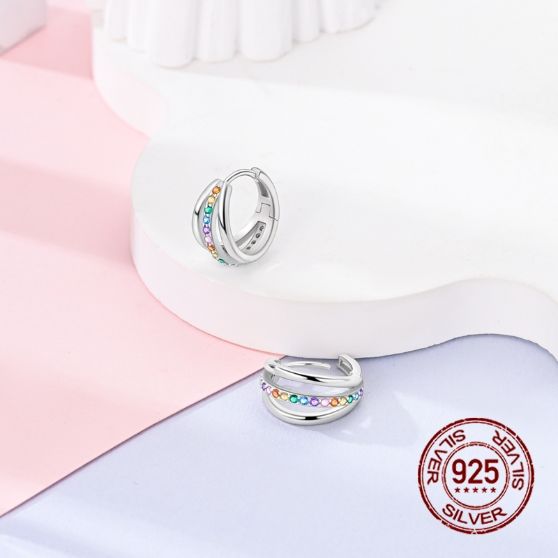 925 Silver Multi-Layer Hoop Earrings with Synthetic Zirconia